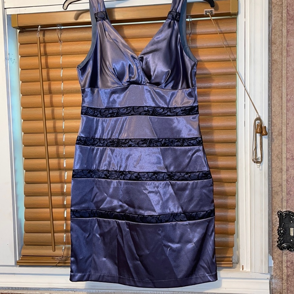 Silver and Black Lace and Satin Cocktail Dress